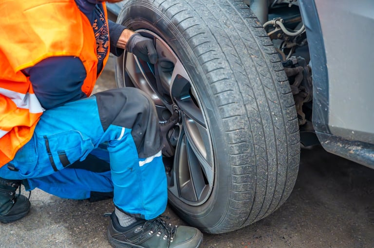 Mechanic removing wheel