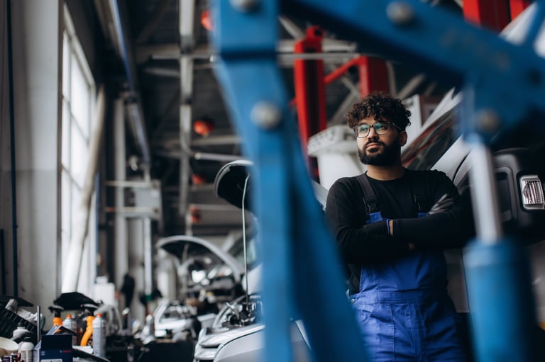 Mechanic working on engine